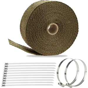 2" x 50' Titanium Exhaust Heat Wrap for Motorcycle Car Fiberglass Exhaust Header Wrap Tape with Stainless Steel Locking Ties and Duct Clamps
