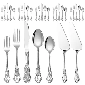 Vintage Baroque Style Cutlery Set, Tableware Set, Dinnerware Service Set, 21/32 Pieces, Stainless Steel Knife Fork Spoon Cake Server, for 4-6 People, Christmas Thanksgiving Party Use