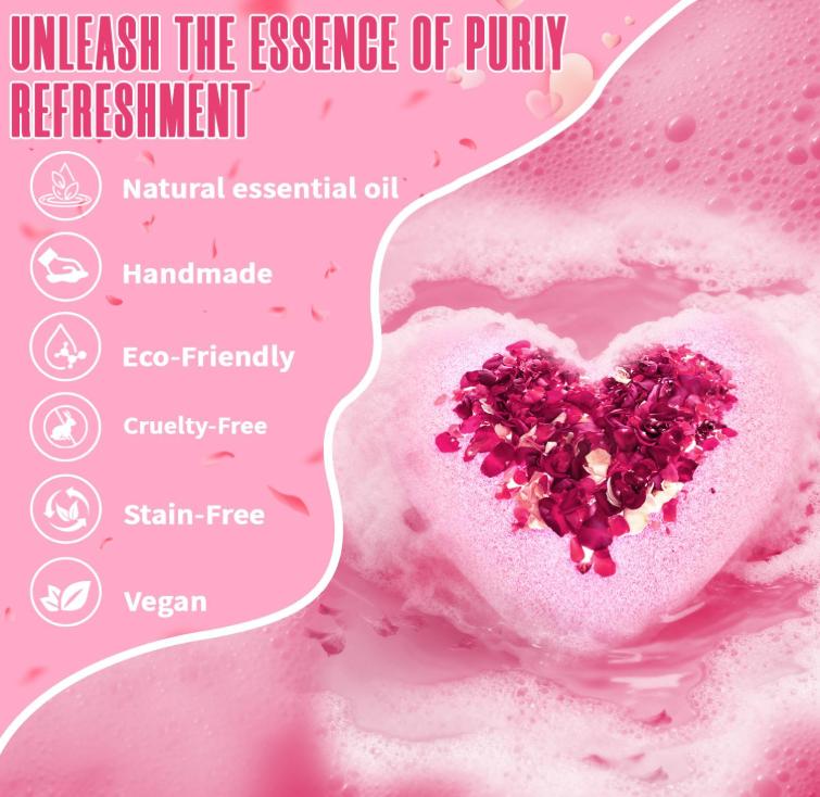 Valentines Bath Bombs for Women, XXL Valentines Day Gifts for Her & Him, Organic Heart Shaped Handmade Rose Essential Oil, Valentines Day Basket Birthday Gifts for Wife Daughter Girlfriend Coworkers