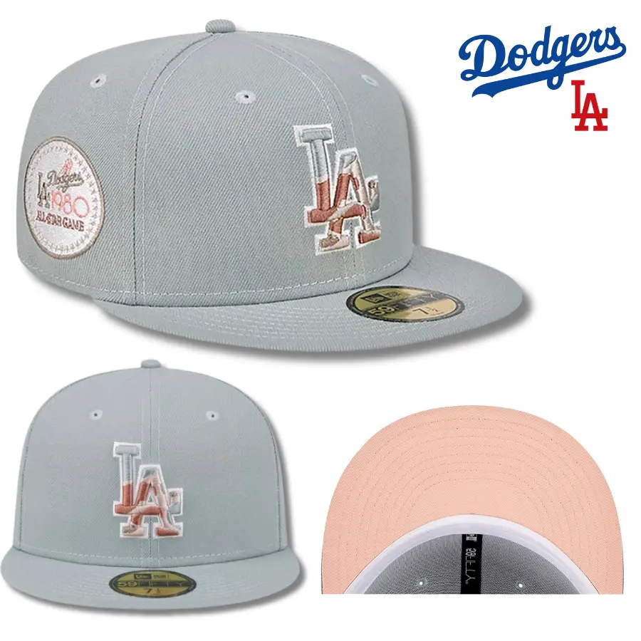 New Era Los Angeles Dodgers 59FIFTY Fitted Baseball Cap – MLB Gray Flat Brim Hat with 1980 All-Star Game Embroidered Side Patch