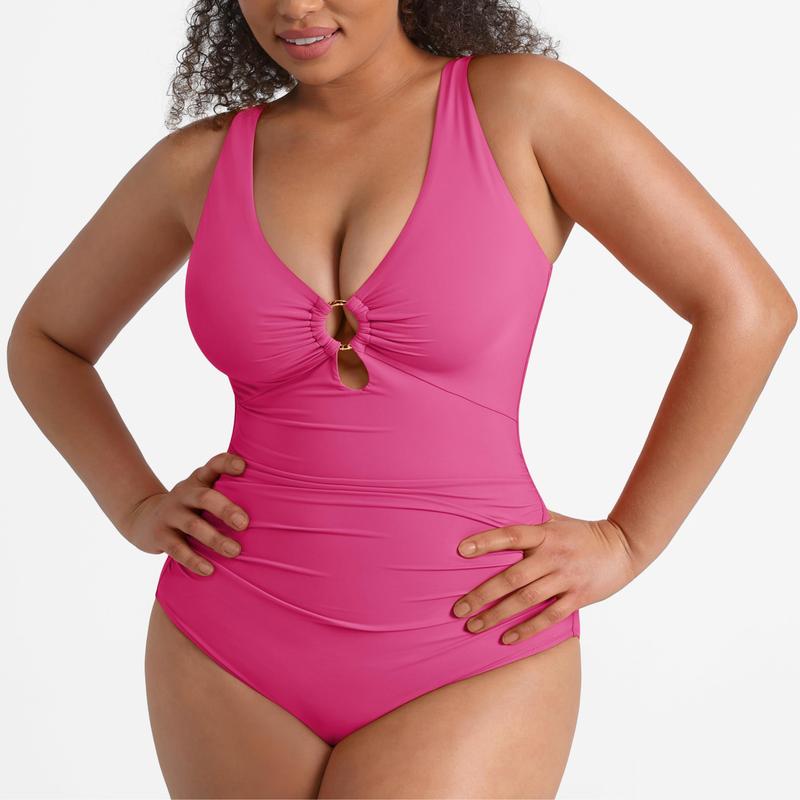 FeelinGirl One Piece Swimsuit Womenwear Plus Size Plain Color High Cut with Removable Pads Summer New Arrivals