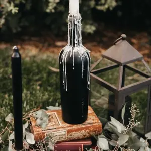 Hand Dripped Bottle - Gothic Wedding Decor - Wax Dripped Decor - Wine Bottle Wedding