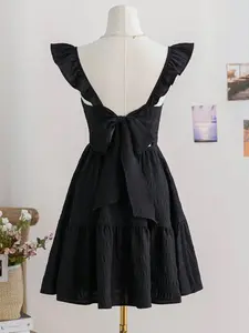 Solid Color Short Dress - Backstring Casual Daily Wear