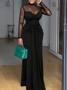 Women's Sexy Transparent Mesh Sequin Long Sleeve Bodycon Dress, Womenswear Party Clubwear Evening Gown, Elegant Formal Wear for Women