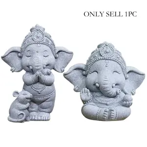 1pc Indian Elephant God of Wealth Statue - Religious Theme for Garden, Moss Planter & Fish Tank Decor | Zen Buddha Figurine for Prayer Room, Tea Table & Desk