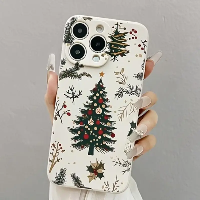 Compatible with 17 Pro Max 16 Plus 15 14 13 12 11 E Phone Case Vintage White Christmas Striped Tree Straight Edge Non Slip Soft To Touch Phone Cover