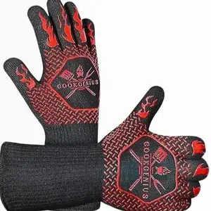 Valentines Day BBQ Gloves 1472℉ Extreme Heat Resistant Silicone Non-Slip Cooking Gloves Red Washable for Grilling & Baking Bakeware Oven
