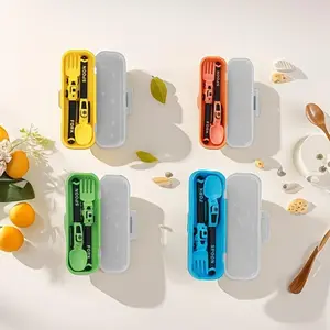 Colorful Construction Vehicle Themed Toddler Utensils, Reusable Plastic Fork and Spoon Set with Storage Case, Self Feeding Baby Led Weaning Easy Hold, Birthday Gifts for Kids