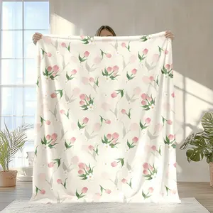 Pink Tulip Pattern Soft Warmth Commemorative Blanket - Polyester, Quilted, All-Season, Multipurpose Gift for Family, Camping, Travel, Car, Office Decor, Home Decoration, Camping Accessory | Modern Quilted Blanket | Durable Polyester, Blankets for