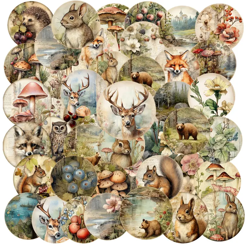 96pcs Animal Forest Themed Decorative Sticker Sheets, Sticker Set, Decorative Collage Decal, DIY Decorative Sticker For Scrapbooking, Stationery Computer Water Bottle Skateboard