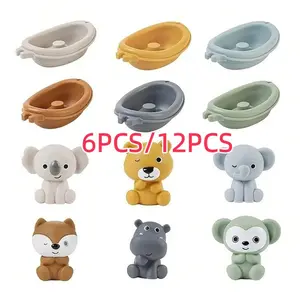Bathtub Toy Floating Boat Set, 6pcs/12pcs Children Bath Toys for Ages 1-3, Soft Finger Puppets Animal Bathtub Toys for Infants