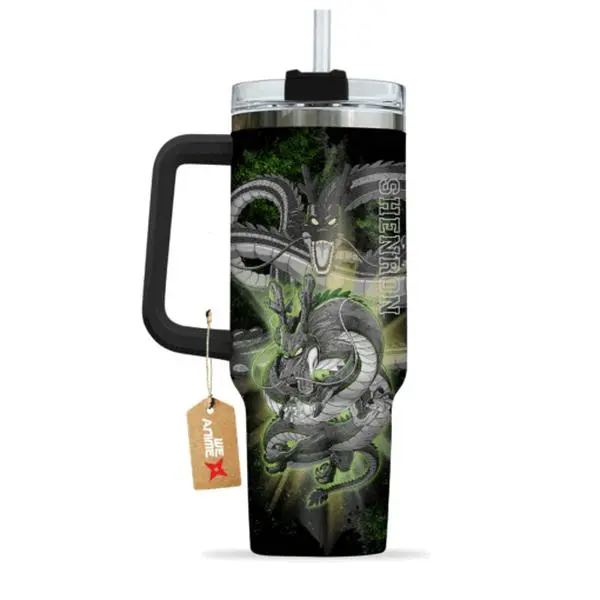 STORMMECH2 - 40oz Shenron Insulated Portable Beverage Flask - Double-Wall Vacuum Stainless Steel, Cartoon Design, Washable Leakproof Straw Lid with Black Cap & Handle, 12H Hot/24H Cold Retention, Valentine Gift Drinkware, Flasks