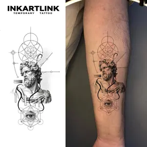INKARTLINK Tattoo Tech, 2 Sheets Semi-Permanent Temporary Tattoos ,Plaster Sculpture,Adult Art Design,Lasts 1-2 Weeks, Waterproof, Realistic Look, No Adhesive, No Reflection,For Man And Woman,Ideal for Swimming, Party