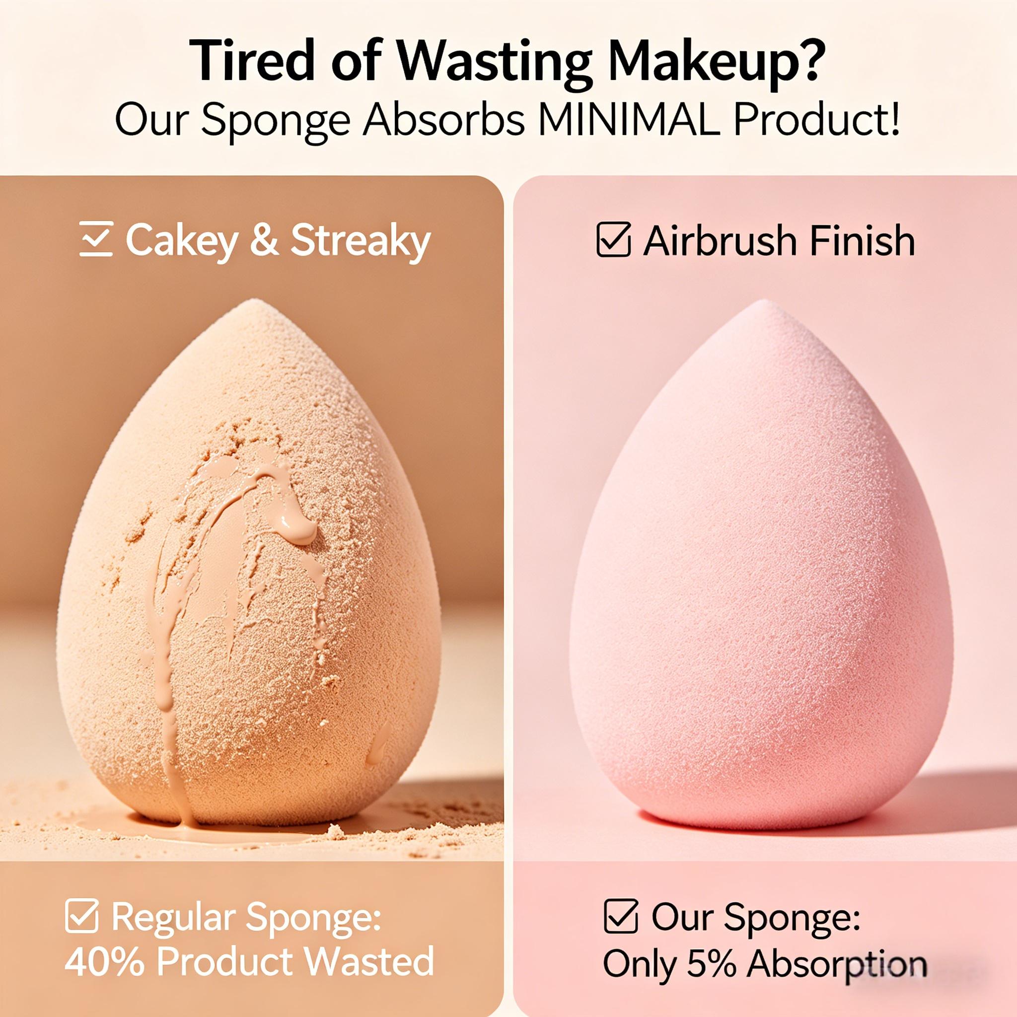 4-in-1 Pink Makeup Sponge Kit with Case - Seamless Blend for Liquid & Cream Foundation