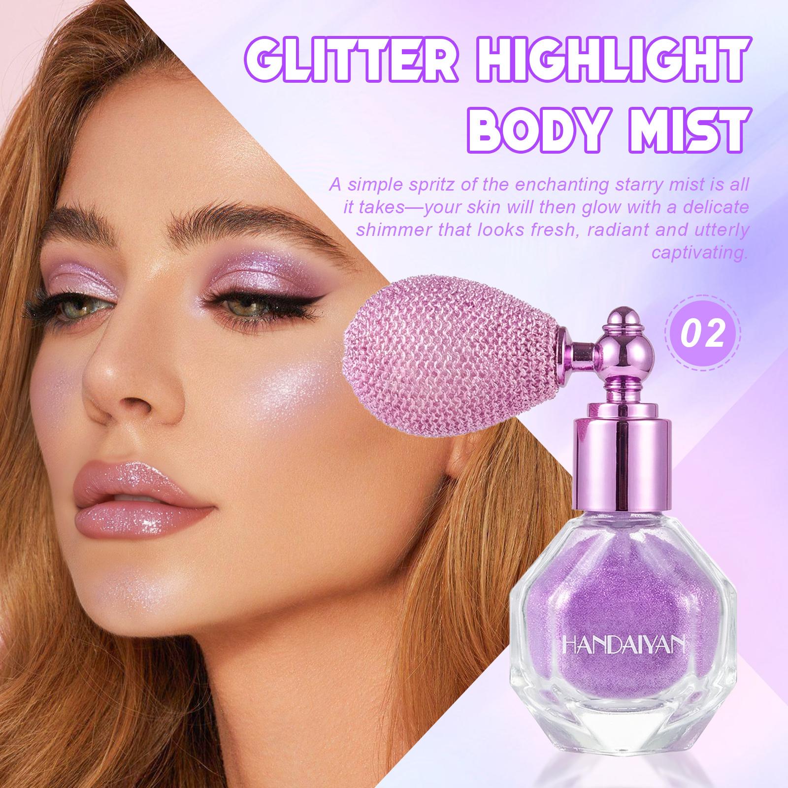 Shimmer Highlighter Makeup Powder Spray, Radiant Long-Lasting Body Glitter Spray, Multi-Use Waterproof Shimmer Sparkle for Face Body Hair Lips, Premium Beauty Cosmetic for Women & Girls, Ideal Valentine's Day Gift & Party Makeup