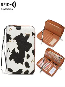 Fashion Vintage Leopard Cow Print Multi-Functional Large Capacity Tri-Fold Credit Card Holder, Unisex RFID Blocking Wallet, Durable Fashion Wallet, Birthday Gifts Anniversary Wallet