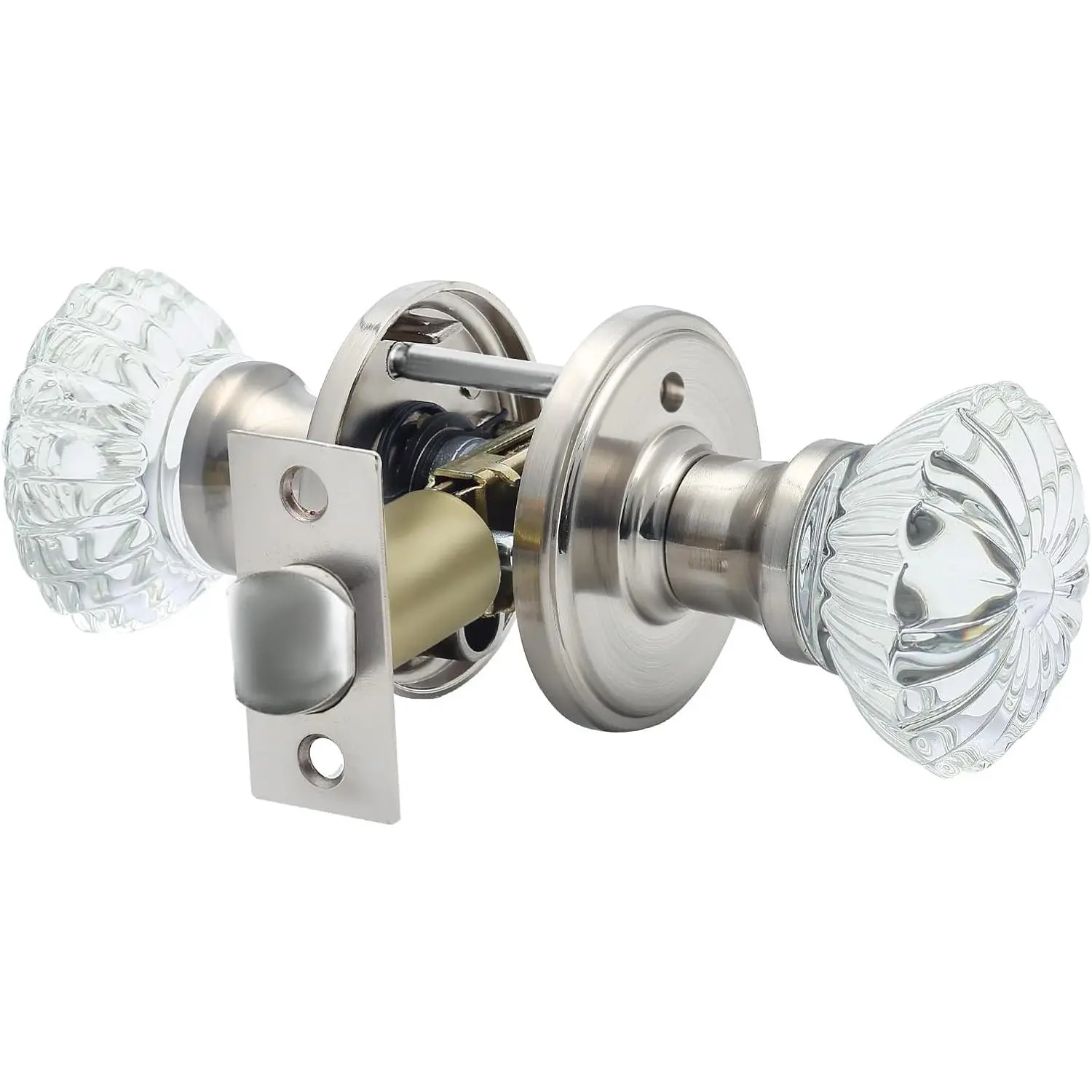 Glass Door Knobs Interior with Lock, Satin Nickel Door Handles,  Door Knobs with Lock(Satin Nickel, )
