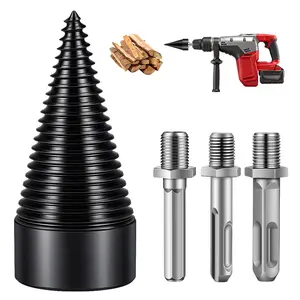 Heavy-Duty Firewood Log Splitter Drill Bit Set – Carbon Steel Cone for Quick & Easy Wood Splitting|   3 Shank Types (Round/Hex/Square) – Perfect for Home Heating, Camping & Fireplaces