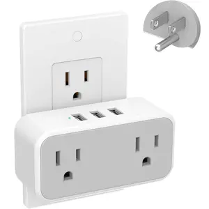 5-in-1 Multifunction Wall Outlet Extender, Plug Adapter with 2 AC Outlets, 3 USB Ports, Multi Electrical Wall Charger for Home, Office