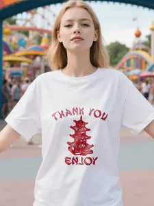 Chinese-Takeaway-Food-Thank-You-Enjoy-Funny-Asian-T-Shirt Cotton Top White Womenswear