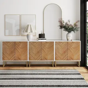 Herringbone Storage Cabinet Credenza White (Set of 3)