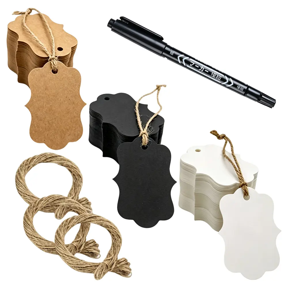 300 Pack Gift Tags with String, Kraft Paper Hang Tags, Paper Tags for Clothes DIY Crafts, Wedding Holiday