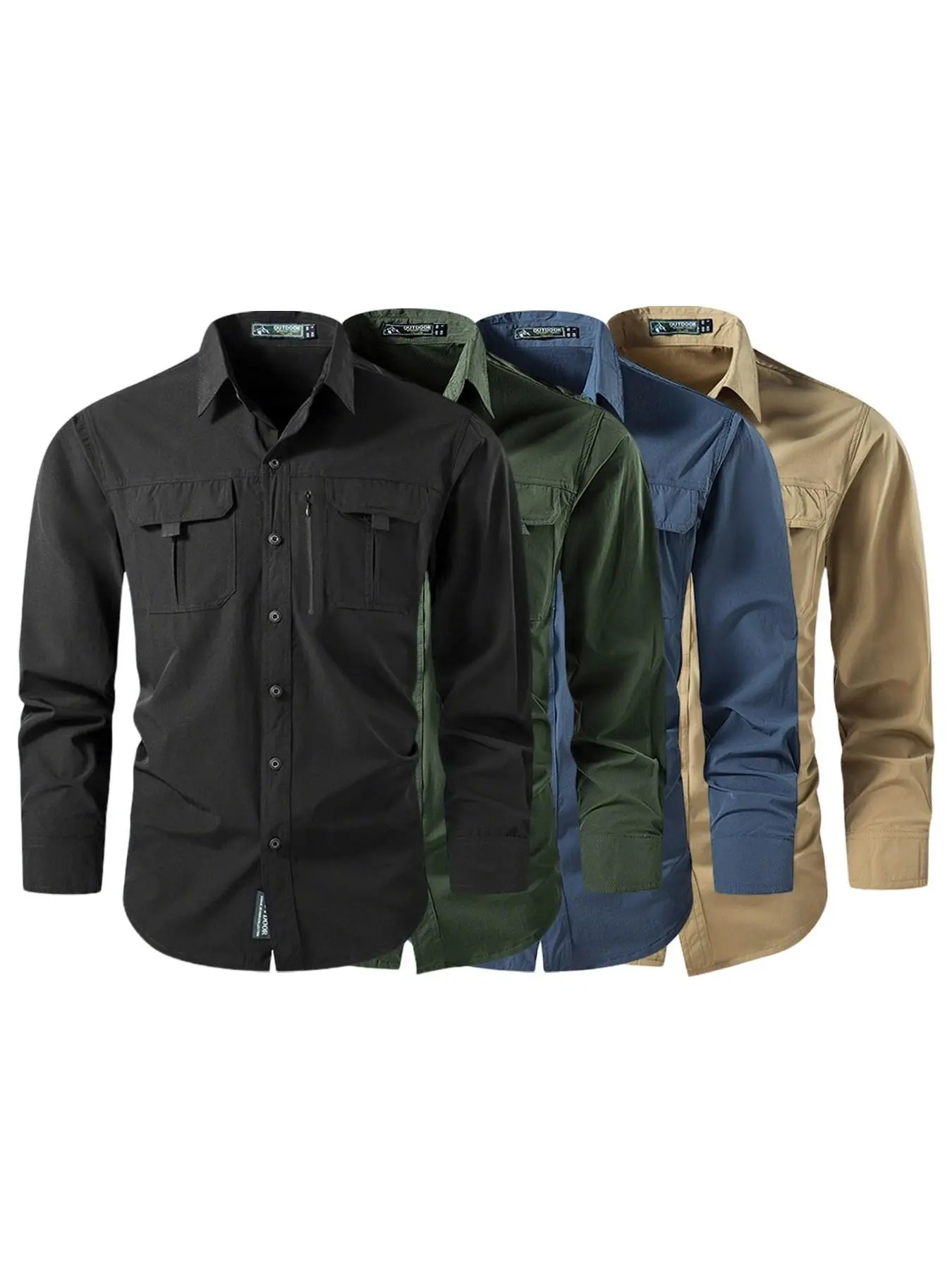 Men's Quick-Dry Breathable Outdoor Casual Button Collared Shirt, Long Sleeve Multi-Pocket Button-Up Work Shirt, Ideal for Hiking, Fishing, Camping, Travel, Daily Wear
