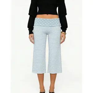 2026 Women's Y2k Fold Over Loungewear Capris Wide Leg Cropped Flowy Gaucho Pants Comfy Casual Yoga Coluttes Pajama Bottoms