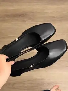 Women's Square Toe Low-Top Single Shoe, Ultra Comfortable Soft PU Leather Sole, Versatile Commuter Work Shoes, Casual Fashion Stylish Classy Elegant Footwear