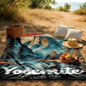 1 piece Natural Scenery of Yosemite National Park themed flannel blanket - Oversized fluffy flannel sofa blanket, suitable for beds and sofas, modern design, all-season use, digitally printed pattern, 100% polyester material, machine washable