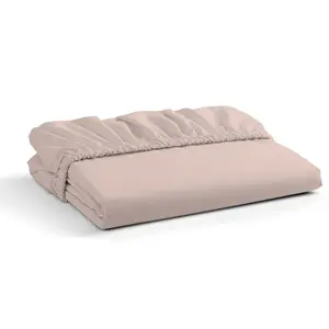 Color Sense 200TC Cotton Percale Fitted Sheet Breathable Soft, Blush, Full