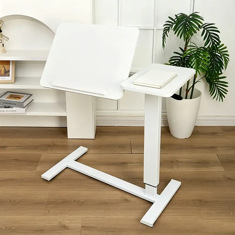 Overbed Bedside Table with Hidden Wheels, Height Adjustable Desk with Tilting Panel, Adjustable Rolling Platforms & Stands, Easy Setup Medical Hospital Table, Mobile Standing Desk