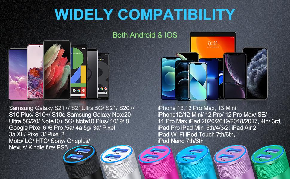 DIBMS Car Charger, [2-Pack/3.4A] Fast-Charging Dual-Port USB Cigarette Lighter Adapter, Compatible with iPhone, iPad, and Samsung