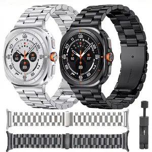 HOMEYA Stainless Steel Metal Band for Samsung Galaxy Watch 7 Ultra 47mm - Premium Adjustable Bracelet Strap with Secure Clasp - Compatible with All Watch 7 Ultra Models (Silver/Black) Wearable