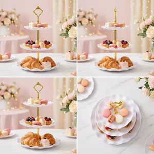 sebastian CADIA, 3 Tier Round/Square Dessert Cupcake Stand, PlasticTiered Serving Tray with Metal Rod,Suitable for birthday parties, Christmas, Mother's Day graduation ceremonies, dessert table decorations, White/Pink/Black outdoorfun