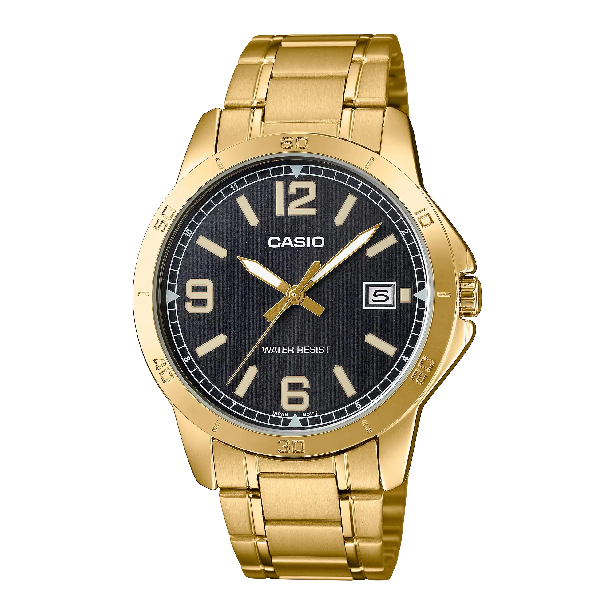 Casio Men’s Gold Stainless Steel Watch with Black Dial - MTP-V004G-1BUDF