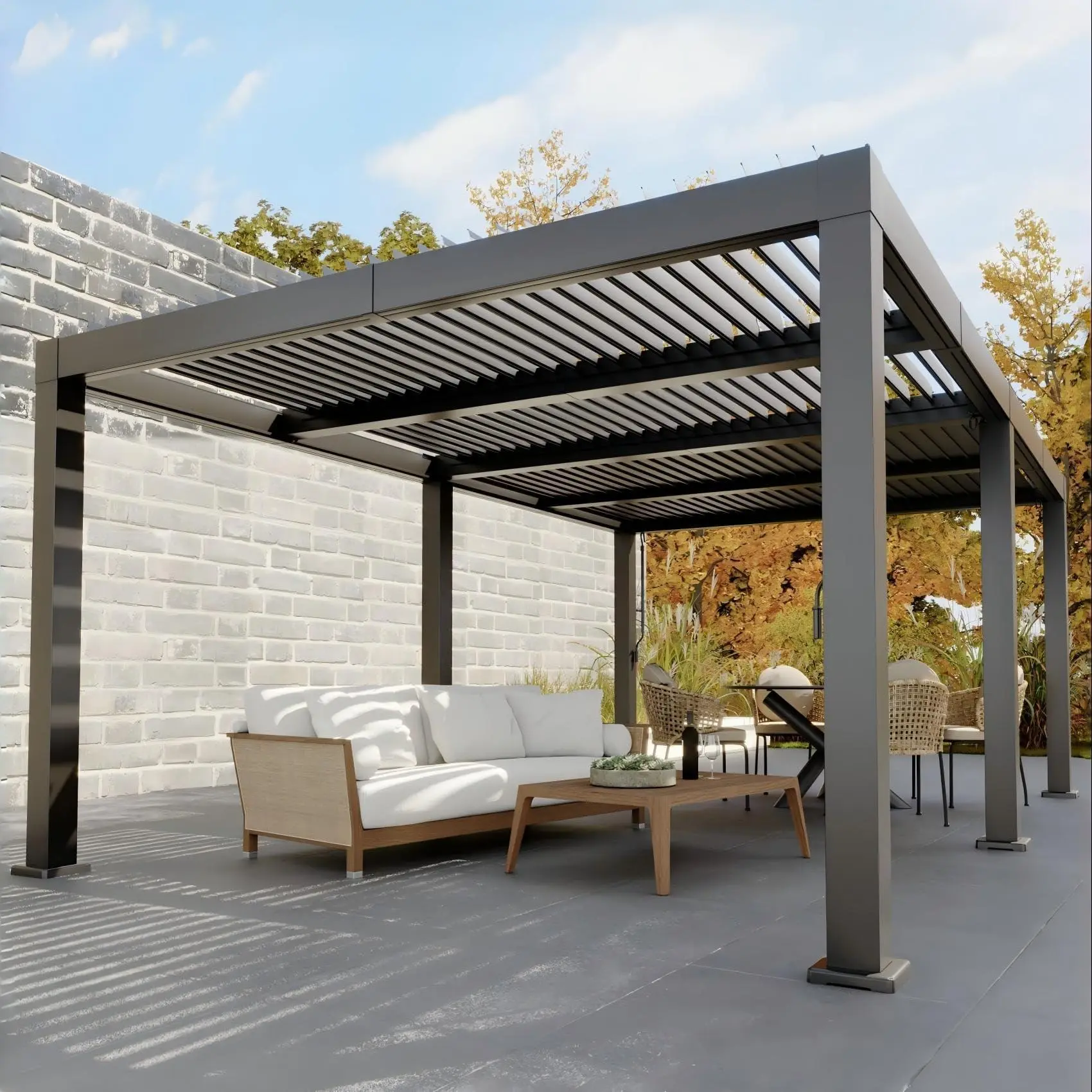 12'x20' Rectangular All-Aluminum Louvered Pergola - Outdoor Adjustable Roof Gazebo with Sturdy Frame, Integrated Drainage System, Weatherproof Patio Canopy for Deck, Backyard, 12’ X 20’ Size