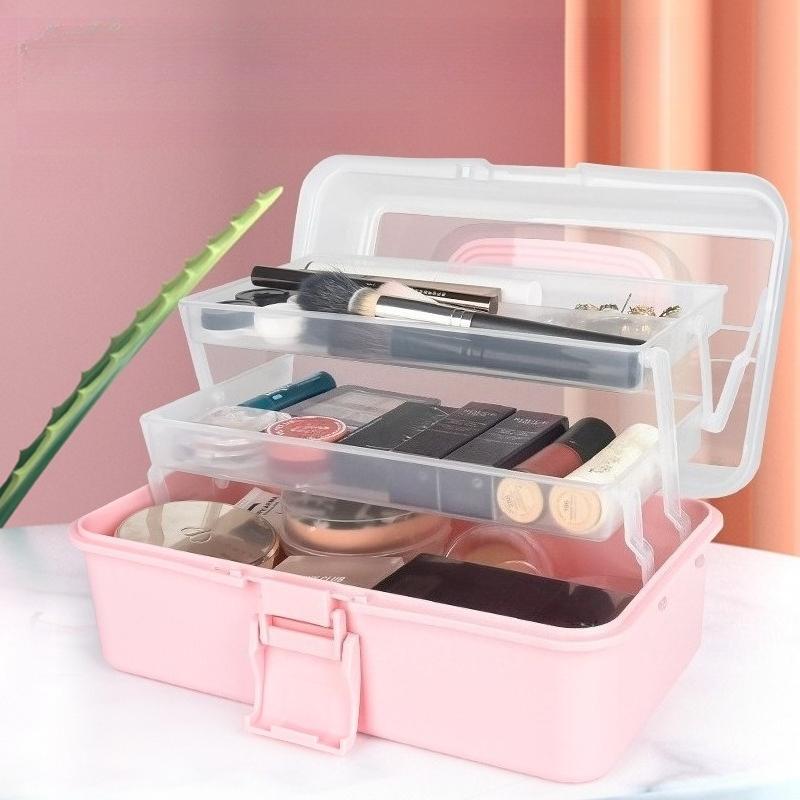 3-Tier Multilayer Storage Multi-Functional Large Capacity Storage Box, Transparent Foldable Organizer with for Nail Art, Stationery, Jewelry, Sewing Tools, Stackable Durable Plastic for Crafts and Home Organization, Multi Grids Organizer