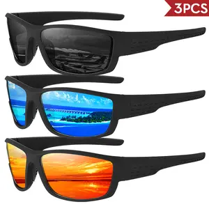Unisex Square Frame Photochromic Sunglasses with Polarised Lenses, 3-Pack Outdoor Eyewear - Glare Reduction, UV Protection, Day-Night Vision for Driving, Sports, Polarised Lens