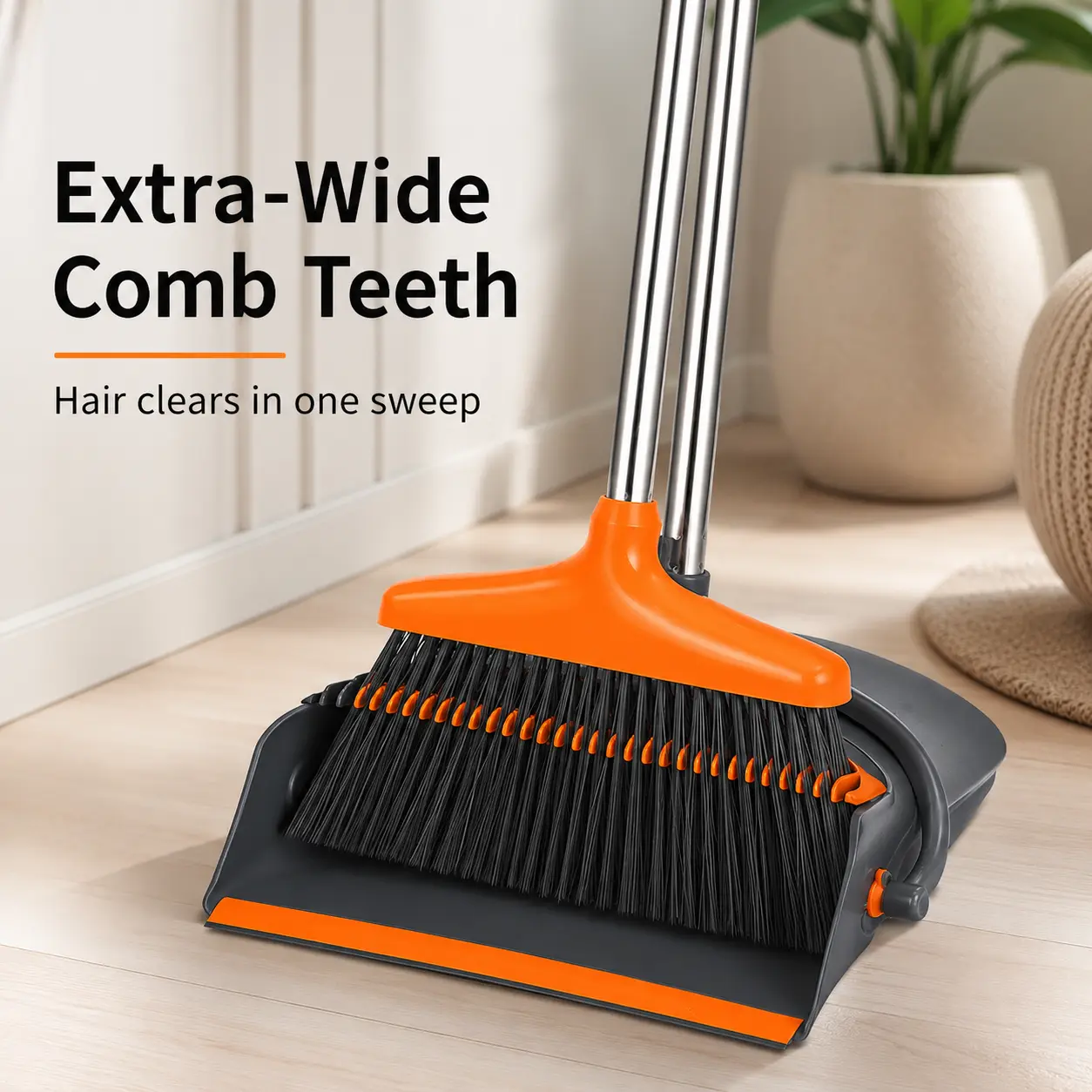 Upright Broom and Dustpan Combo Set of 2 - Long Handle Floor Sweeping Tool for Kitchen & Garage, Daily Cleaning, Everyday Use, Home & Patio Cleaning, Set Of Two