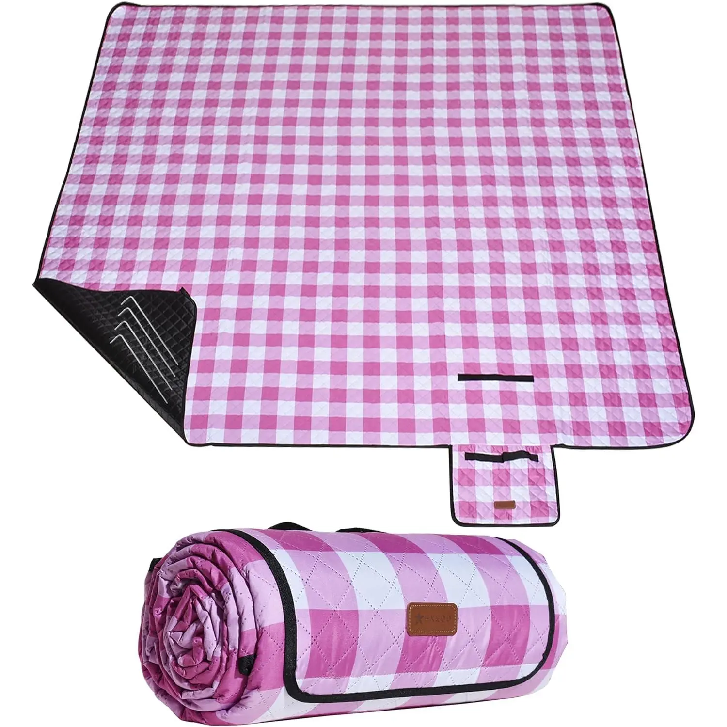 Outdoor Picnic Blanket, , 80''x60''  Foldable Blankets Gingham Picnic Mat for Beach, Camping Grass Lawn Park Accessories Cute Couple Ideas Wedding (Pink, 80"x60")