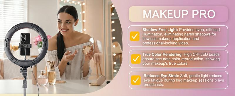 10" Adjustable Led Video Light With Extendable Tripod Stand, Ring Light For 3 Color Mode, Dimmable Selfie Light For Video Recording, Makeup, Photography, Live Stream, TikTok, Youtubers, Content Creator, Cellphone Mount#new years#valentine's