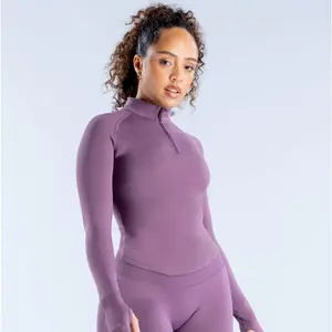 2026 DFYNE Half-Zip Long Sleeve Fitness Jacket  Tight Quick-Dry Outdoor Yoga Gym Top for Women