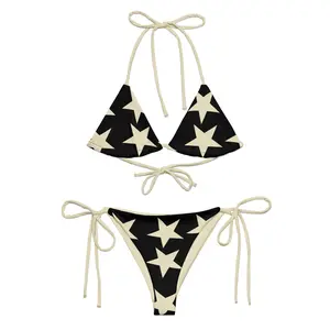 Black Vintage Large Stars Bikini  Retro Print Stars Bikini