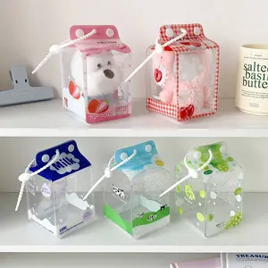 Cute Girl Milk Box Transparent Doll Bag, Student Toy Storage Pouch, Outdoor Sun Protection Bag, School Supplies Organizer
