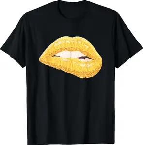 100% Cotton Gold Lips Biting Lipstick Makeup T-Shirt