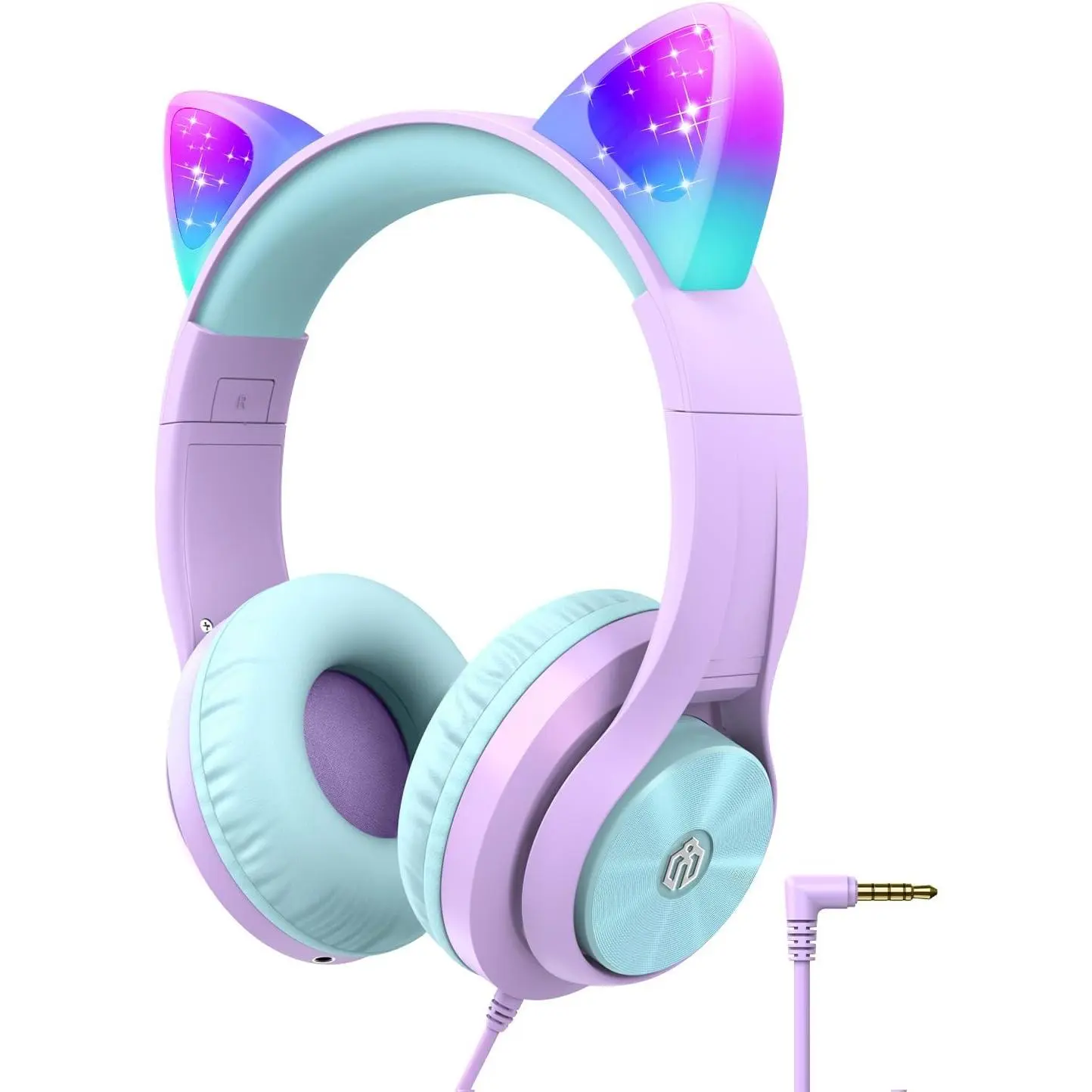 Ear Led Light Up  Headphones with Microphone, HS20 Wired Headphones -Shareport- 94dB Volume Limited, Foldable Over-Ear Headphones for /School/iPad/Tablet/Travel (Medium, )