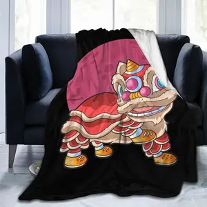 Chinese Lion Dance Throw Blanket 40"x30" Soft Cozy Flannel Blanket for Couch Bed