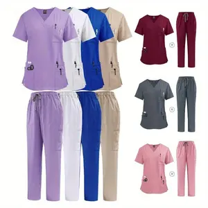 Nurses Hospital Uniforms Two Piece Stretch Straight Pants Scrubs Suits Nursing Articles Women Scrubs Spa Uniforms Sets