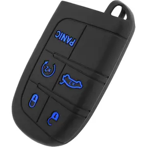 5 Buttons Car Key Fob Cover,Key Fob Case Car Accessories Compatible with Jeep Dodge Chrysler (Blue)